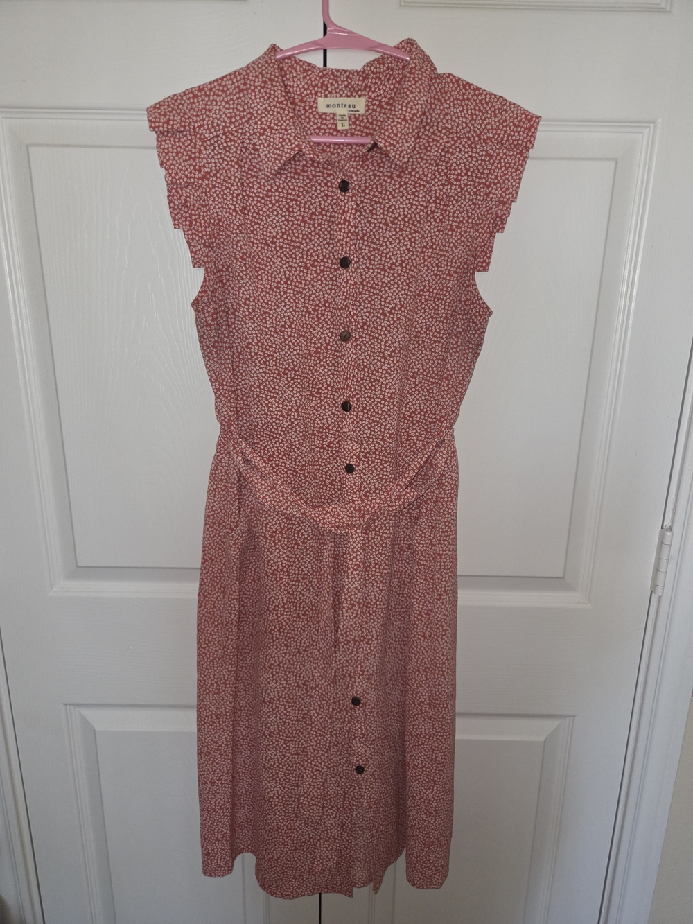Sleeveless Button-Front Red Printed Dress